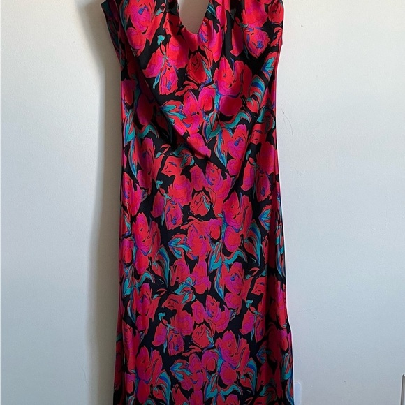TOPSHOP Floral Vibrant Spaghetti Strap Cocktail on the Bias Maxi Dress sz 8 EUC - Picture 3 of 15